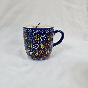 Aydin El Sanatlari Handmade Blue Floral Colorful Ceramic Mug Turkish Pottery NWT
